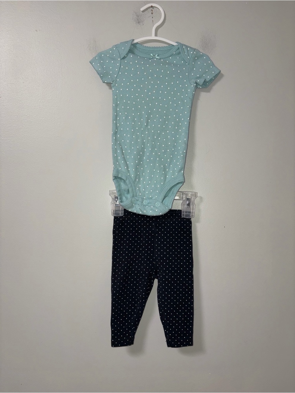 Child of Mine by Carters Blue Black White Polka Dot Body Suit Pants Set 3-6M